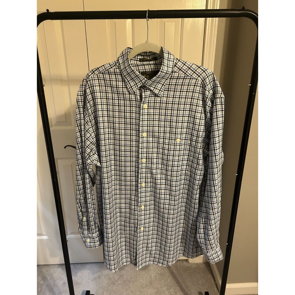Orvis Shirt Mens Large Plaid Button Down Long Sleeve Blue Black Check